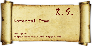 Korencsi Irma névjegykártya